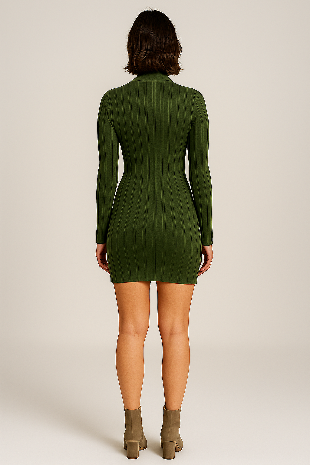 Kjole med høj hals og ribstruktur – grøn