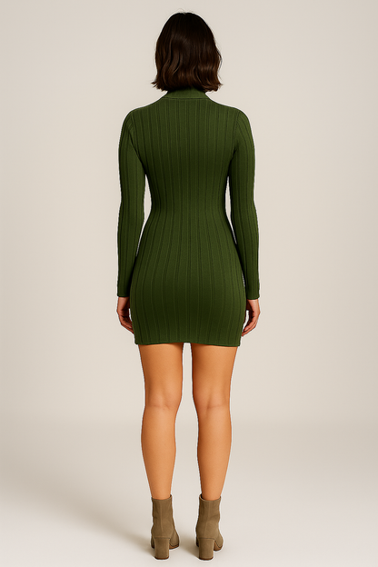 Kjole med høj hals og ribstruktur – grøn